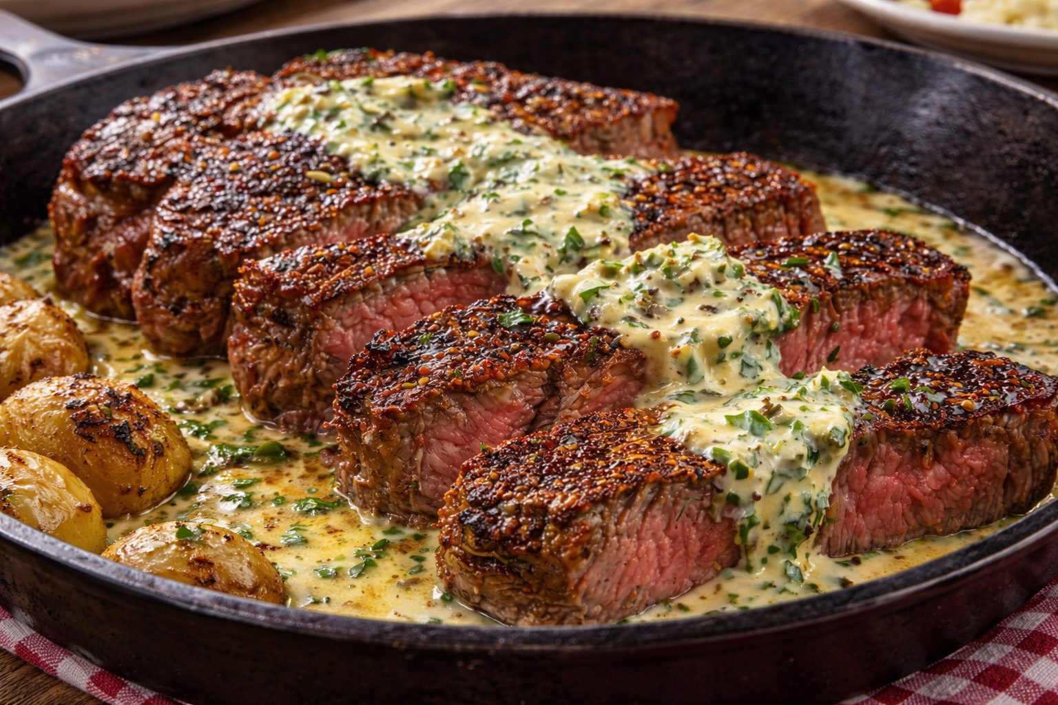 Garlic-Butter-Steak-with-Parmesan-Cream-Sauce