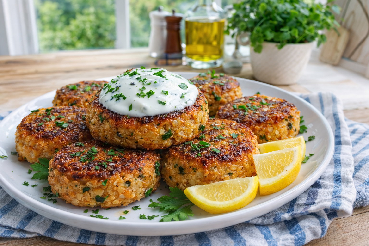 Zesty Mediterranean Chickpea Patties with Creamy Yogurt Drizzle