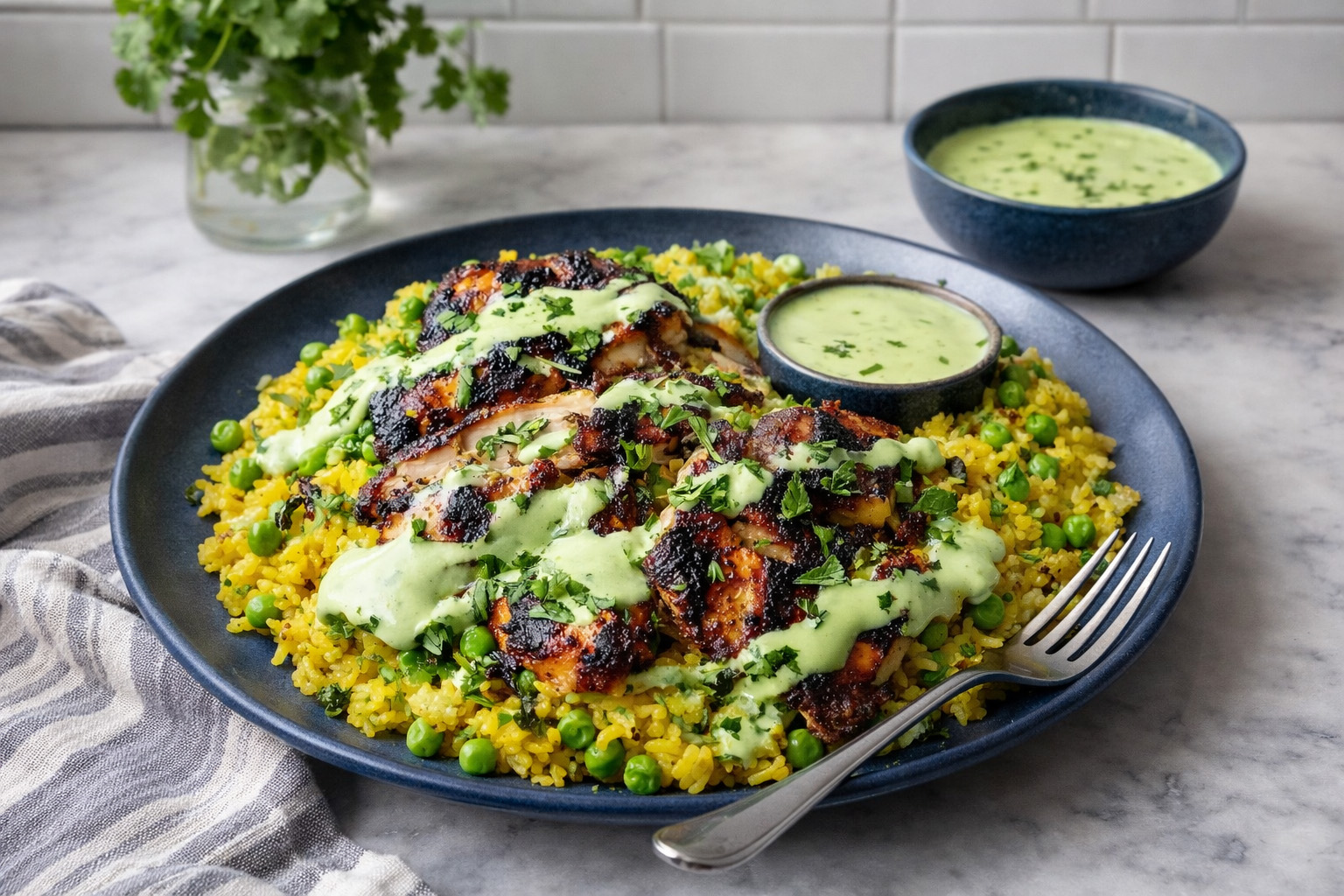 Fire-Roasted Chicken with Peruvian Green Sauce and Fragrant Rice Fire-Roasted Chicken with Peruvian Green Sauce and Fragrant Rice