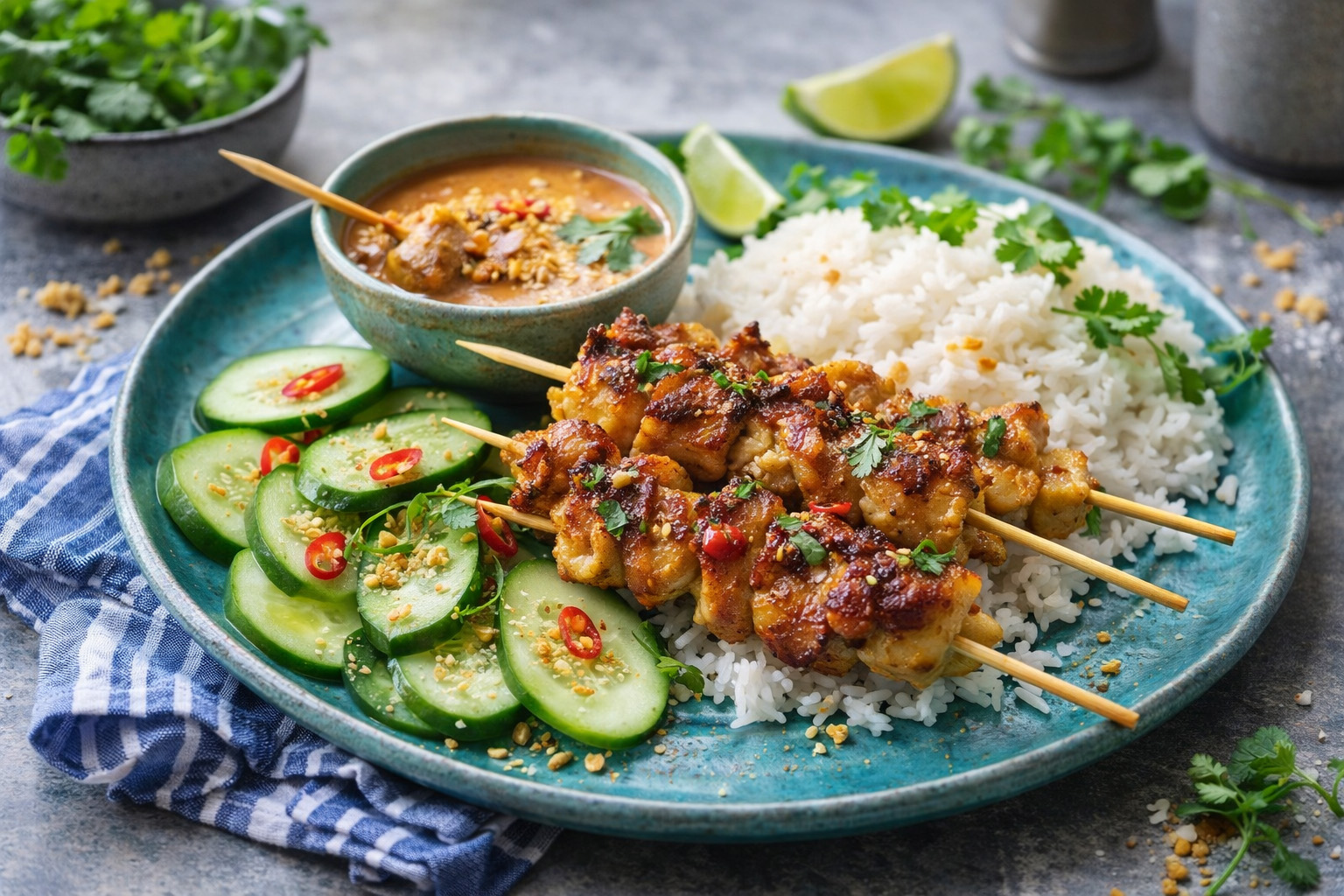 Fragrant Thai Chicken Satay with Silken Peanut Dressing