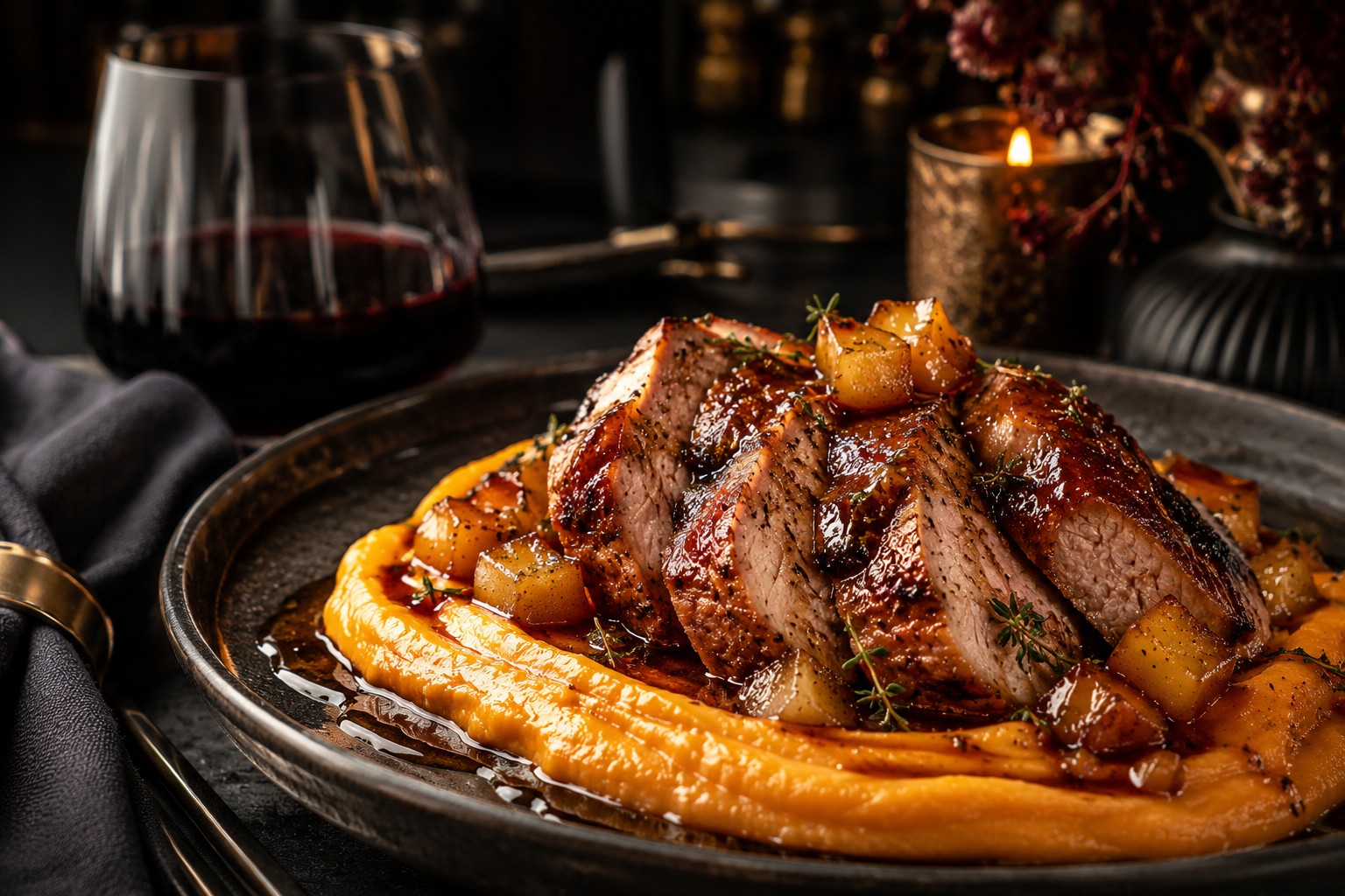 Orchard Cider Pork with Velvet Sweet Potato Purée-2 Orchard Cider Pork with Velvet Sweet Potato Purée-2