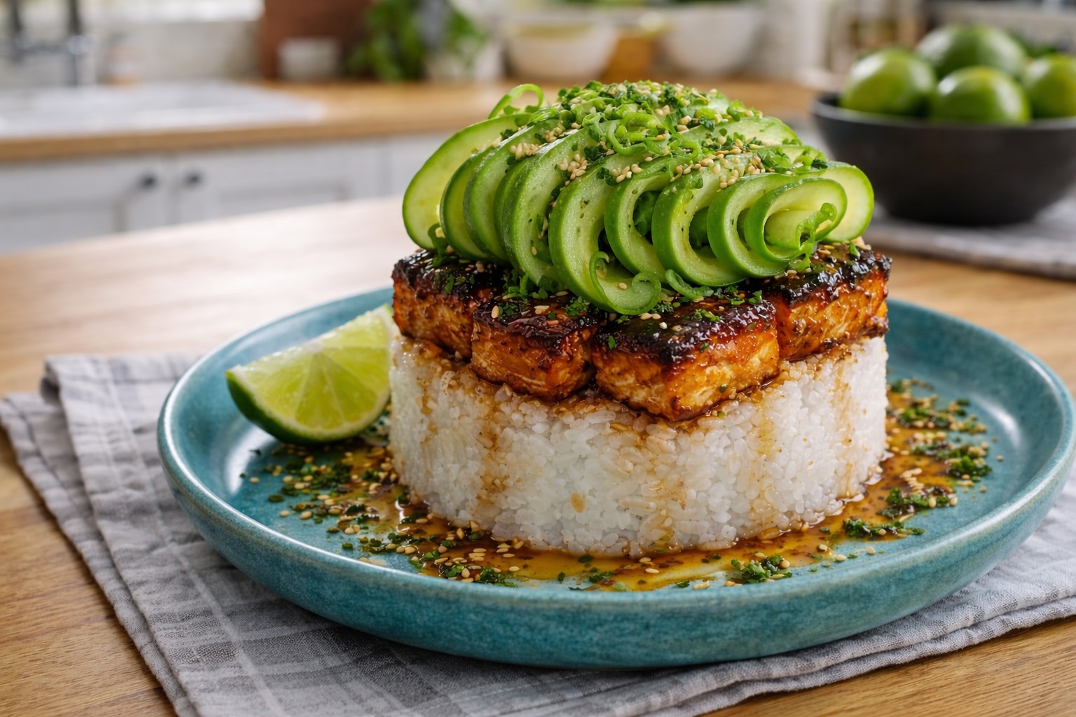 Gently-Glazed-Honey–Lime-Chicken-on-Avocado-Rice