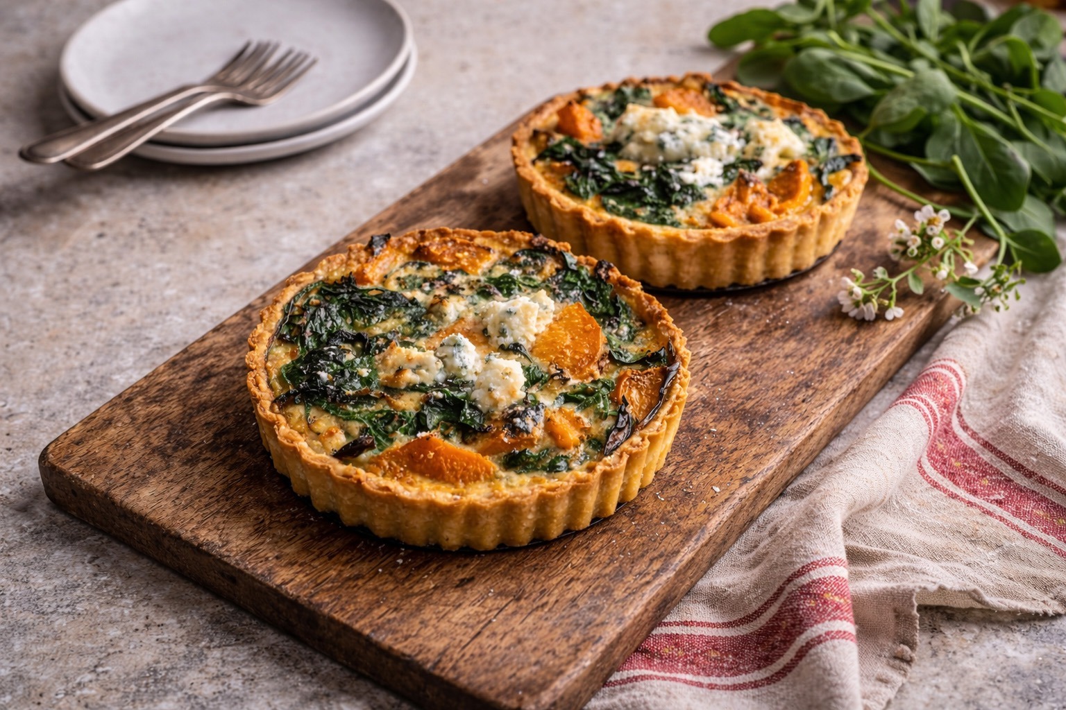 Golden-Pumpkin-Wilted-Spinach-Gorgonzola-Tarts