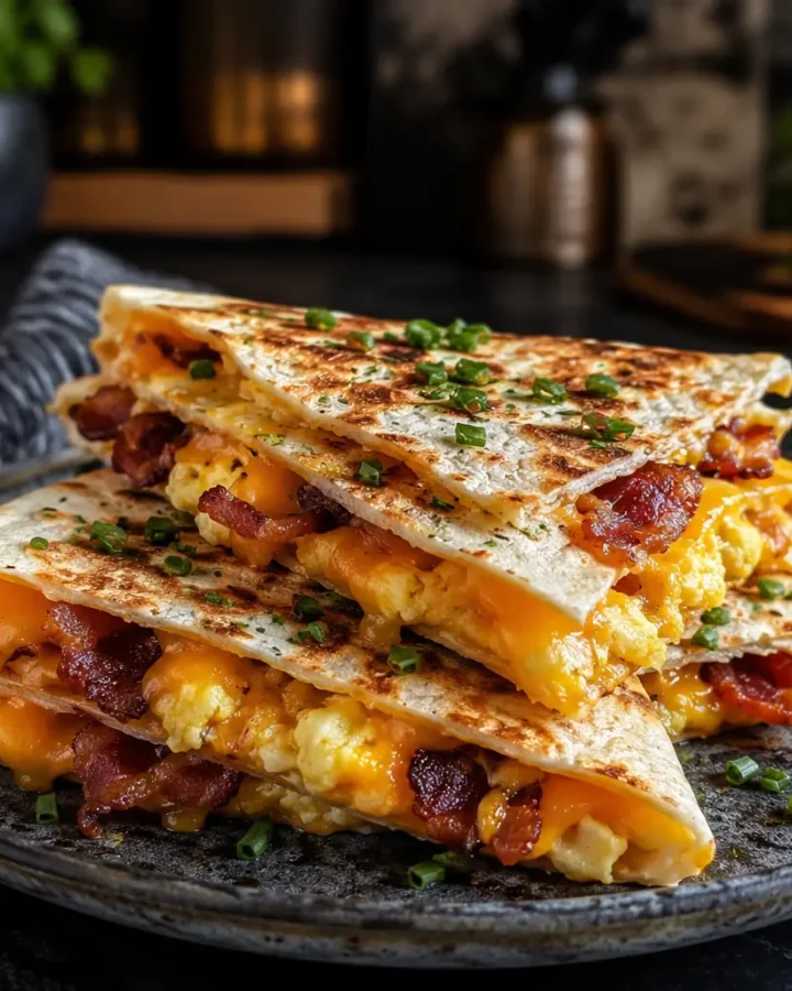 Golden Breakfast Quesadillas with Bacon & Melted Cheese